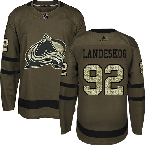 Adidas Avalanche #92 Gabriel Landeskog Green Salute to Service Stitched NHL Jersey - Click Image to Close